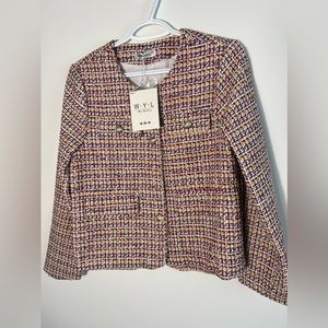 Multi color tweed coat with gold buttons small NWT